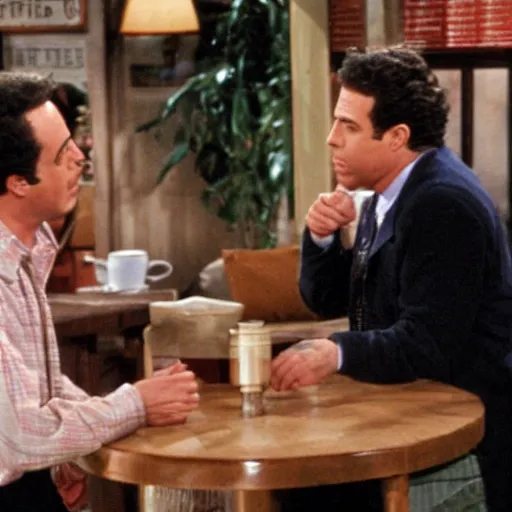 Image similar to Seinfeld and George invite Ross and Rachel at the coffee but they argue over the bill