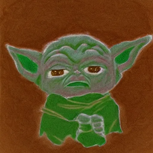 Prompt: caveman drawing of baby yoda, primitive, on a cave wall, chalk