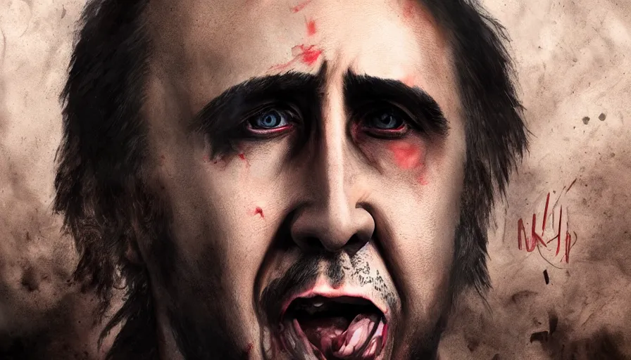 Prompt: nicolas cage is a vampire, hyperdetailed, artstation, cgsociety, 8 k