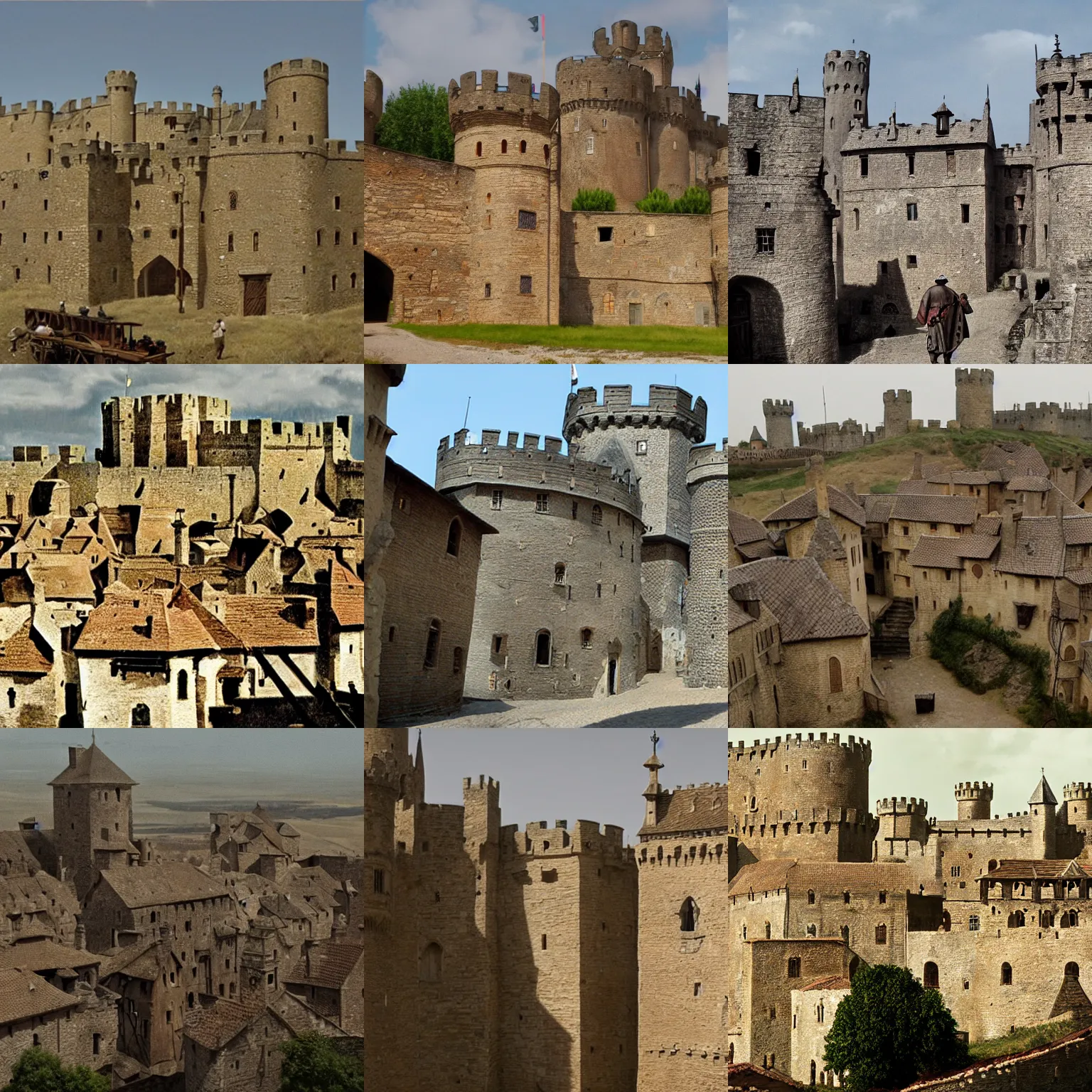 Prompt: medieval castle town, film still from kingdom of heaven