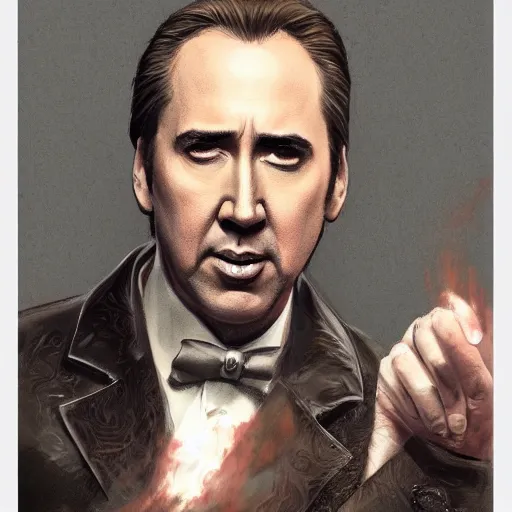 Prompt: nicholas cage does what he likes most, intricate, elegant, highly detailed, digital painting, trending on artstation, concept art, smooth sharp focus, illustration, art by artgerm and greg rutkowski