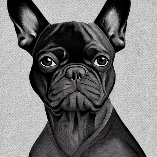 Prompt: proud black french bulldog, renaissance, wearing victorian lacey clothing, highly detailed, digital painting, artstation, sharp focus, illustration - - ar 6 : 1 8