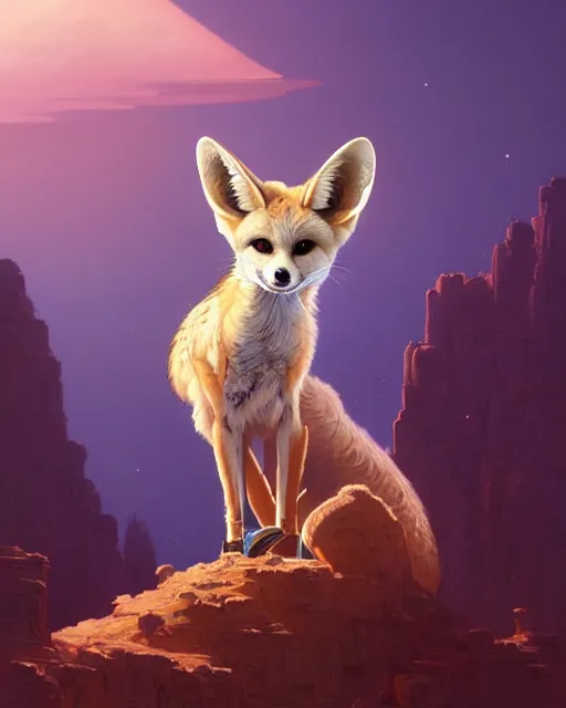 Image similar to highly detailed surreal vfx portrait of a sacred fennec fox, stephen bliss, unreal engine, greg rutkowski, loish, rhads, beeple, makoto shinkai and lois van baarle, ilya kuvshinov, rossdraws, tom bagshaw, alphonse mucha, global illumination, detailed and intricate environment