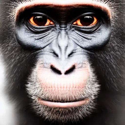 Image similar to high quality portrait of a monkey wearing black suit, studio photograph, photograph, realistic photo, 8k photo, 4k photo, stock photo, high resolution, cinematic shot, high detail