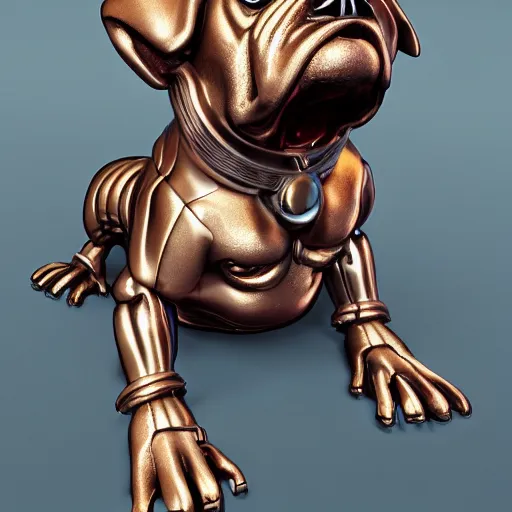 Prompt: « a cartoon cyborg bulldog sitting down, cyberpunk art by grillo demo, cgsociety, 2 d art, future tech, made of liquid metal, sketchfab »