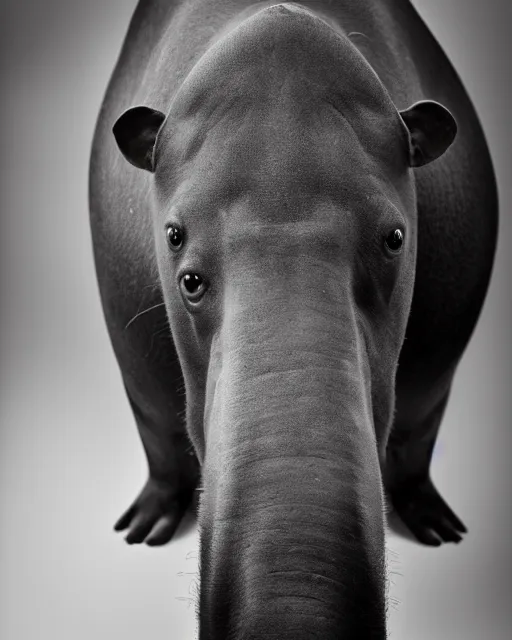 Prompt: a dramatic portrait of a tapir, harsh studio lighting, annie leibovitz photography