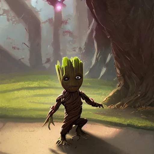 Image similar to i am baby groot by greg rutkowski