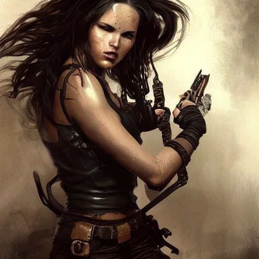 Prompt: lara croft as a goth girl, fantasy, intricate, elegant, highly detailed, digital painting, artstation, concept art, matte, sharp focus, illustration, art by aenaluck and roberto ferri and greg rutkowski, epic fantasy, digital painting