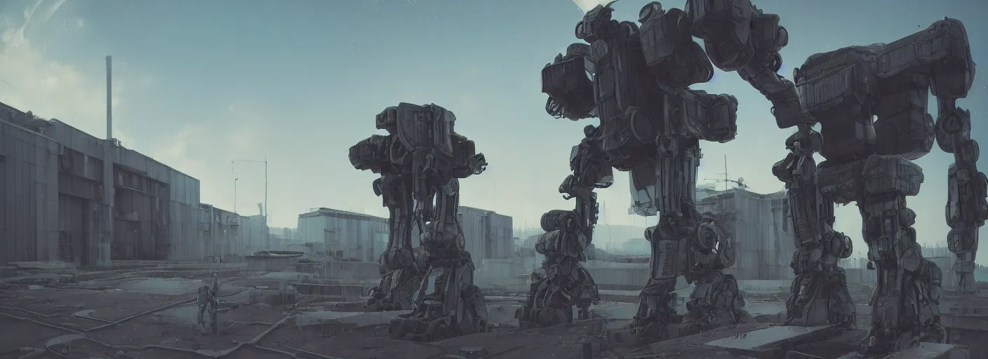 Image similar to an abandonded courtyard, giant robot mech, sci - fi, digital art by beeple h - 9 0 0