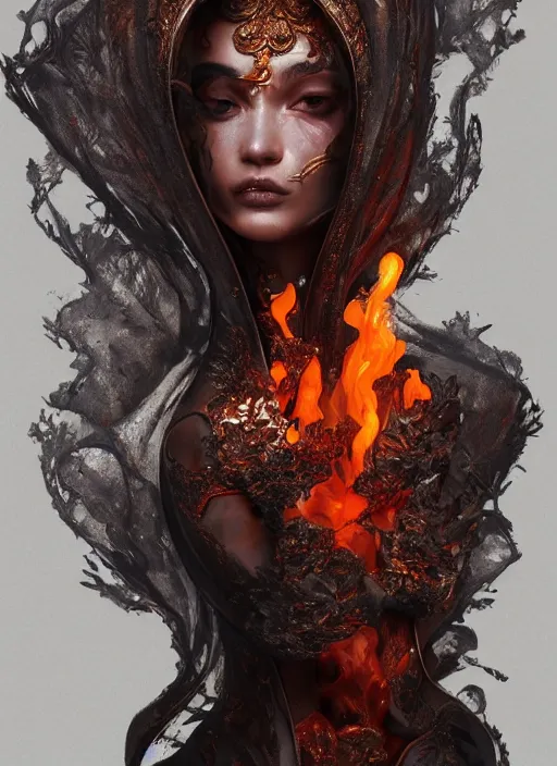 Image similar to sculpture made of flame, portrait, female, future, torch, fire, harper's bazaar, vogue, fashion magazine, intricate, concept art, close up, ornate, luxury, elite, elegant, trending on artstation, by ruan jia, by Kenneth Willardt, by ross tran, by WLOP, by Andrei Riabovitchev,