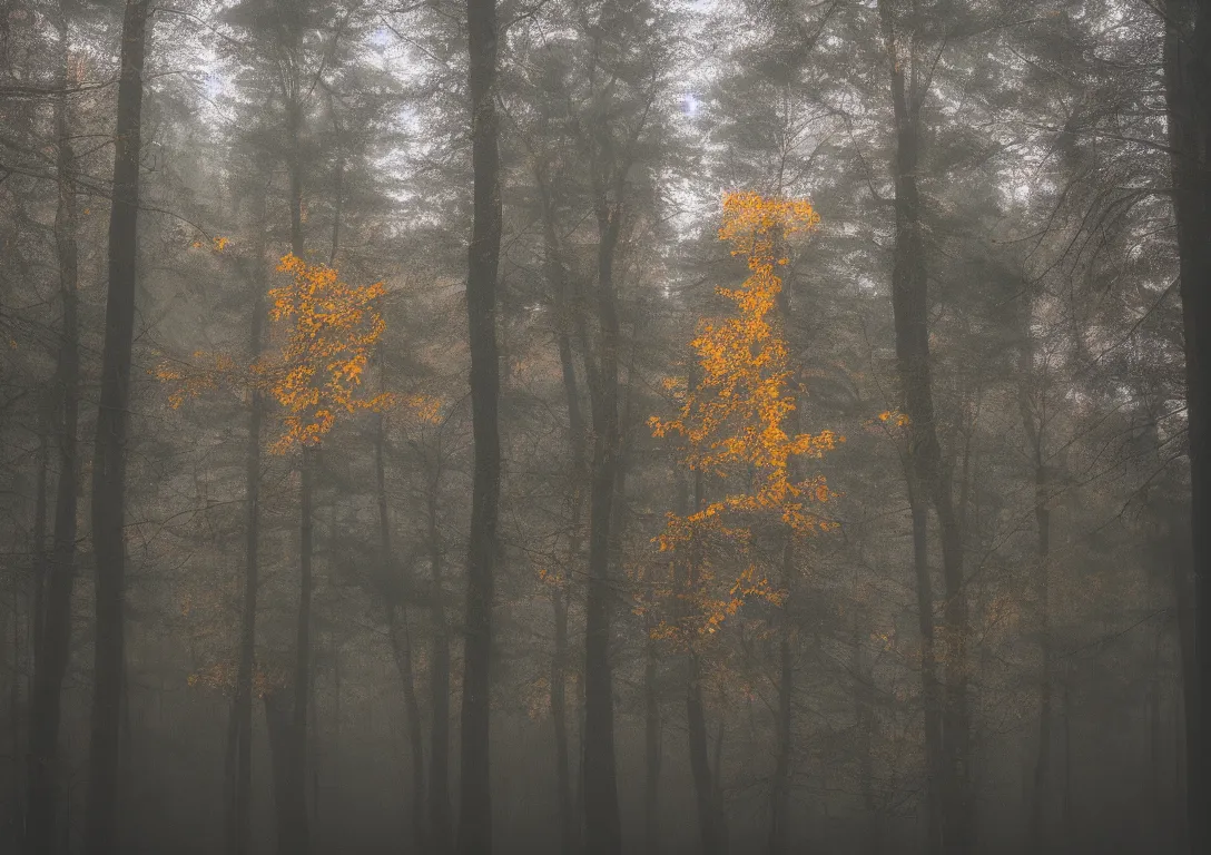 Image similar to a triangular golden structure in a foggy forest, detailed photography, dennis velleneuve, vivid colors, ultra realistic, 8 k, photography