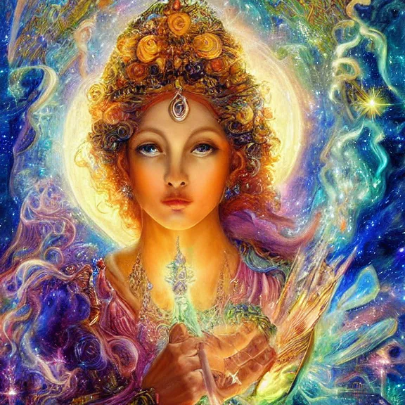 Prompt: a goddess of hubble space telescope images checking her phone, magic realism, art by josephine wall, art by huang guangjian, art by viktoria gavrilenko, art by amanda sage, trending on artstation