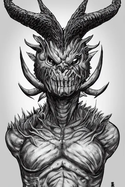 Image similar to humanoid figure monster with horns, highly detailed, digital art, sharp focus, trending on art station, kentaro miura manga art style