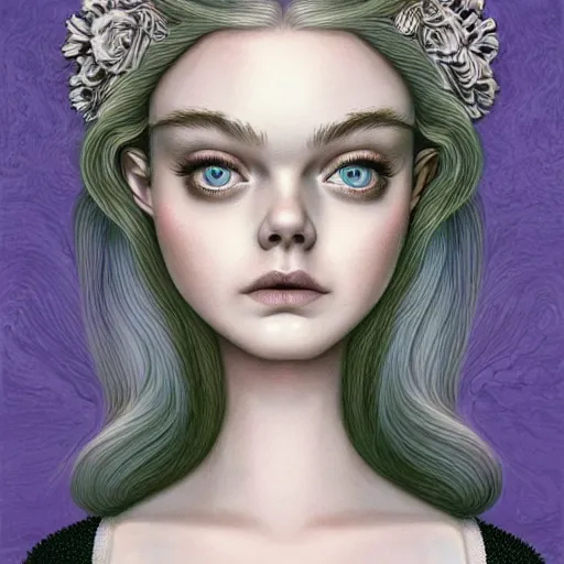 Prompt: professional painting of Elle Fanning in the style of Joe Fenton, head and shoulders portrait, symmetrical facial features, smooth, sharp focus, illustration, intricate, stormy weather, extremely detailed masterpiece,