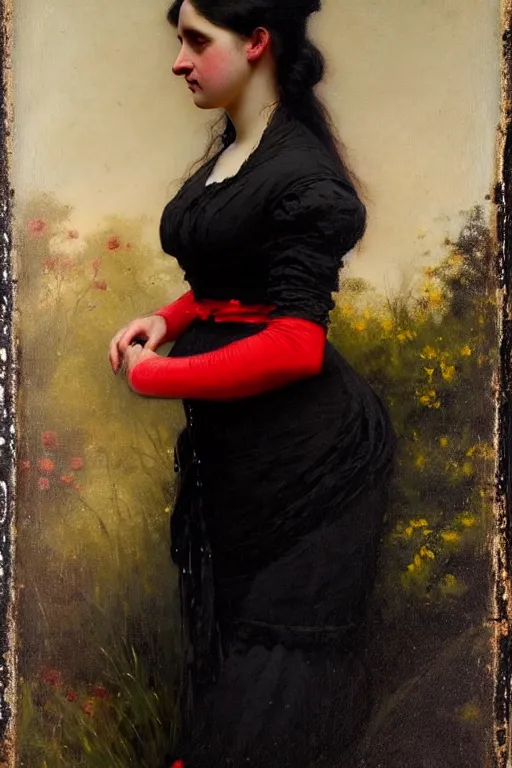 Image similar to ( ( ( ( ( ( ( ( ( ( ( victorian genre painting beautiful young woman with black and red dress ) ) ) ) ) ) ) ) ) ) ) painted by solomon joseph solomon and richard schmid and jeremy lipking!!!!!!!!!!!!!!!!!!!!!!!!!!!!