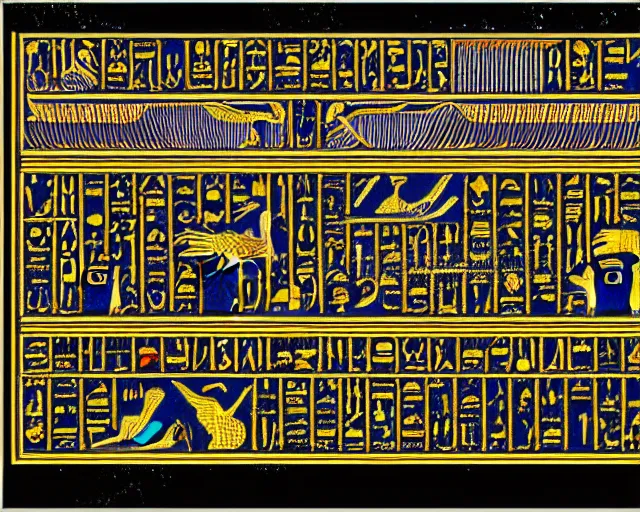 Image similar to a thin image border in the graphical style of egyptian hieroglyphs, abstract, graphical element, illustration, decorative