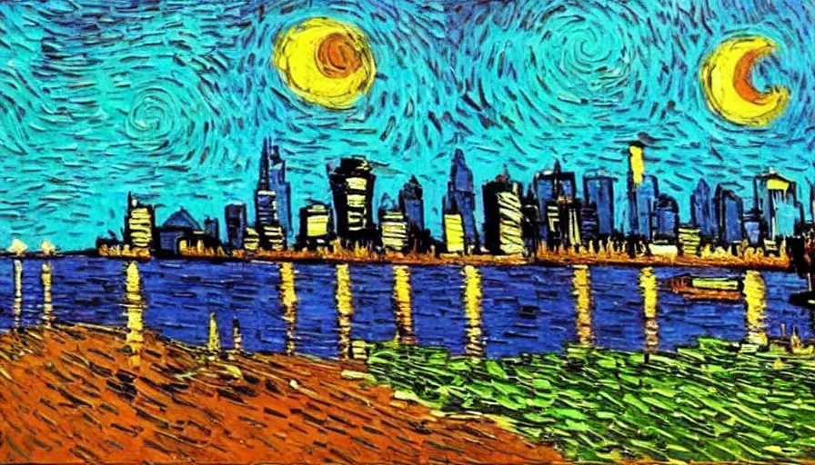 Prompt: perth skyline painted in the style of van gogh,