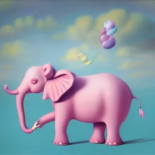 Image similar to a surreal picture of a pink elephant pastel colors by mark ryden insanely quality, elegant, highly detailed, digital painting, artstation, concept art, pop, smooth, sharp focus, illustration, art by mark ryden and lisa frank and dali 3 d 8 k ultra detailed