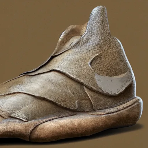 Image similar to a photo of a ancient medieval leather nike shoes, 4 k, trending on artstation