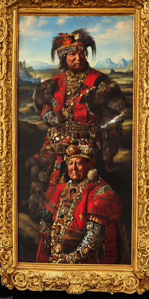 Prompt: Highly detailed and cinematic Renaissance period portrait oil painting of the Aztec emperor Montezuma!! an oil painting ((masterpiece)) by ((Josep Tapiró Baró)), dynamic lighting, 8K, Aztec!!