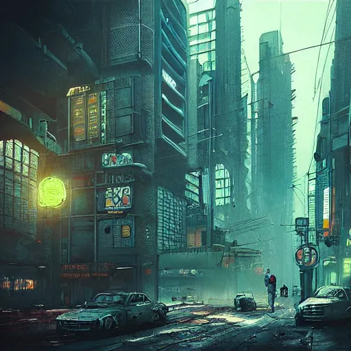 “dystopian Cyberpunk City Street Scene, Halls Of Dirty 