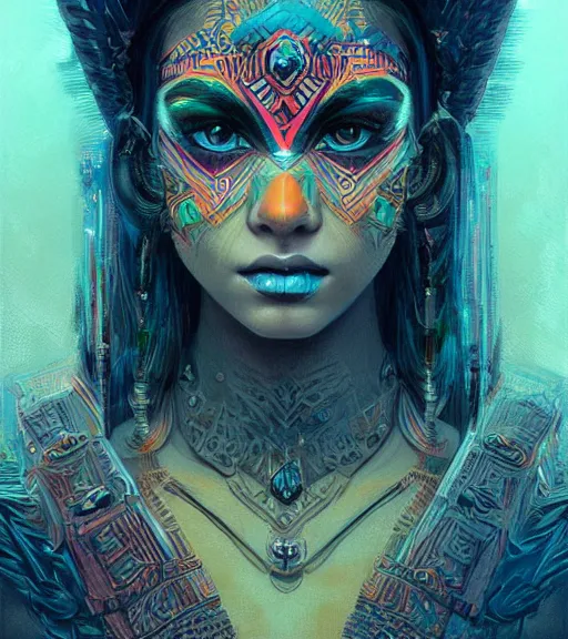 Prompt: beautiful intricate exquisite aztec princess realistic face, beautiful eyes, neon colors, drawing, in the style of greg rutkowski, fantasy, amazing detail, epic, intricate, elegant, smooth, sharp focus