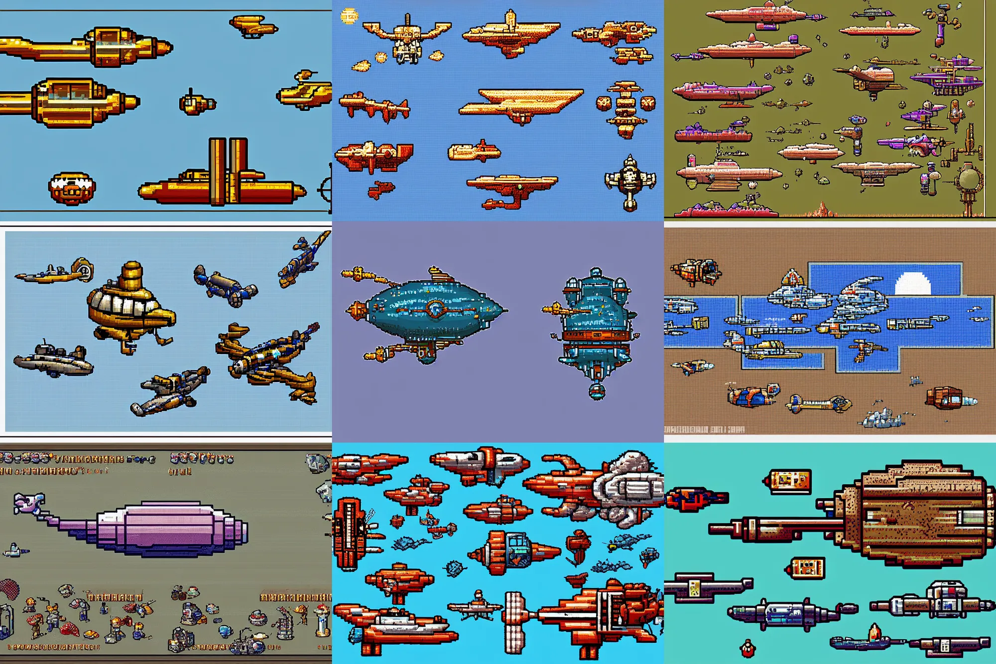 Prompt: pixel art, retro sci - fi airships, # pixelart