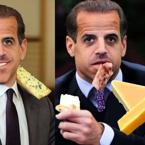 Image similar to Hunter Biden addicted to cheese, highly detailed photo