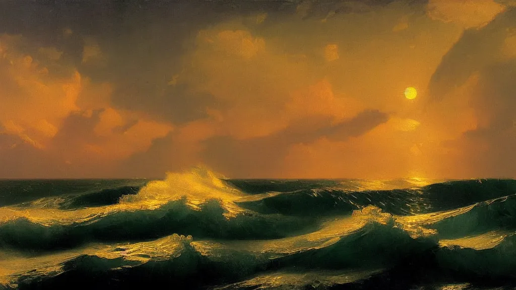 Image similar to high exposure ocean waves at night by ivan aivazovsky, by joaquin sorolla, 4 k resolution