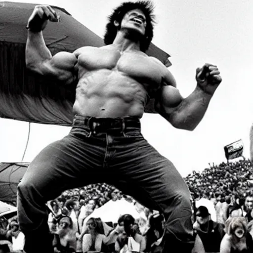 Image similar to hulk performing at woodstock