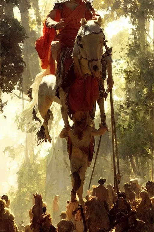 Image similar to ancient roman steve buscemi ascending wearing the civic crown, art by anders zorn, wonderful masterpiece by greg rutkowski, beautiful cinematic light, american romanticism by greg manchess, jessica rossier