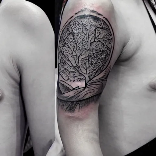 Prompt: a tattoo of yggdrasil