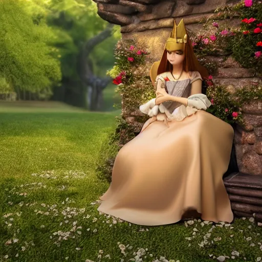 Image similar to a very detailed, ultra-realistic, pleasant, beautiful, funny, smooth 3D CG render, semirealistic anime style, close-up of a gorgeous, cute, gentle, noble priestess magician princess girl wearing dress and jewelry, in a glorious magic kingdom with castle and walls, relaxing calm vibes, fairytale, octane render