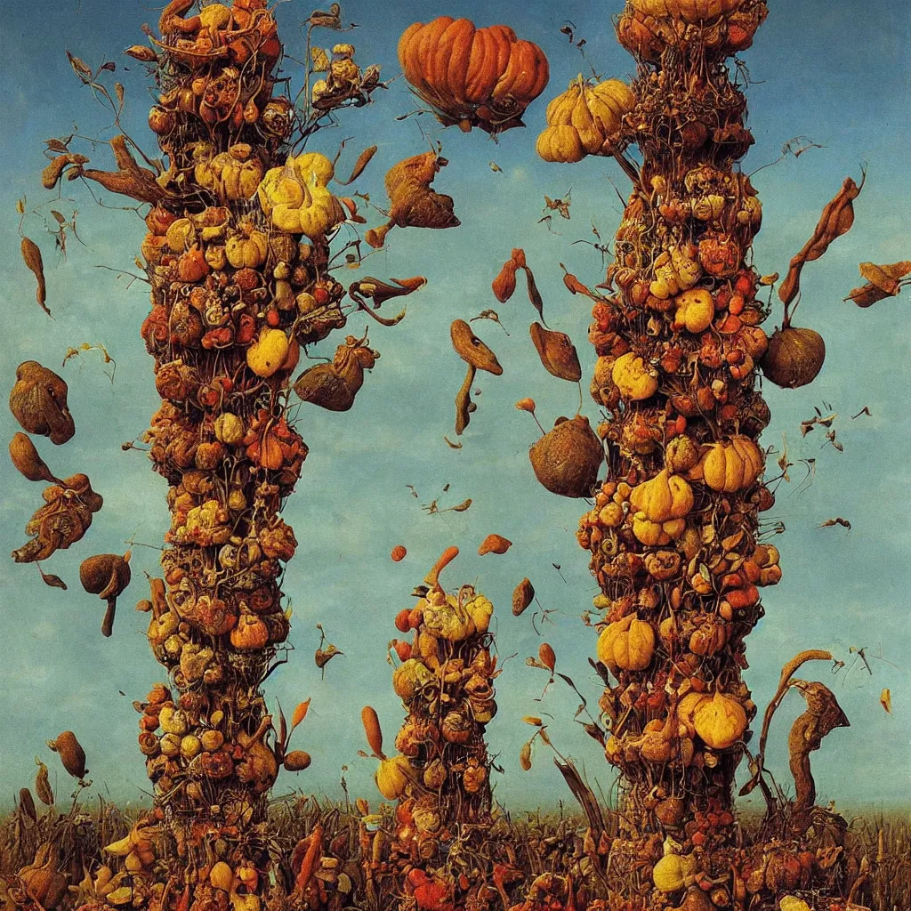 Image similar to a single! colorful! ( beksinski ) gourd fungus bird tower clear empty sky, a high contrast!! ultradetailed photorealistic painting by jan van eyck, audubon, rene magritte, agnes pelton, max ernst, walton ford, andreas achenbach, ernst haeckel, hard lighting, masterpiece