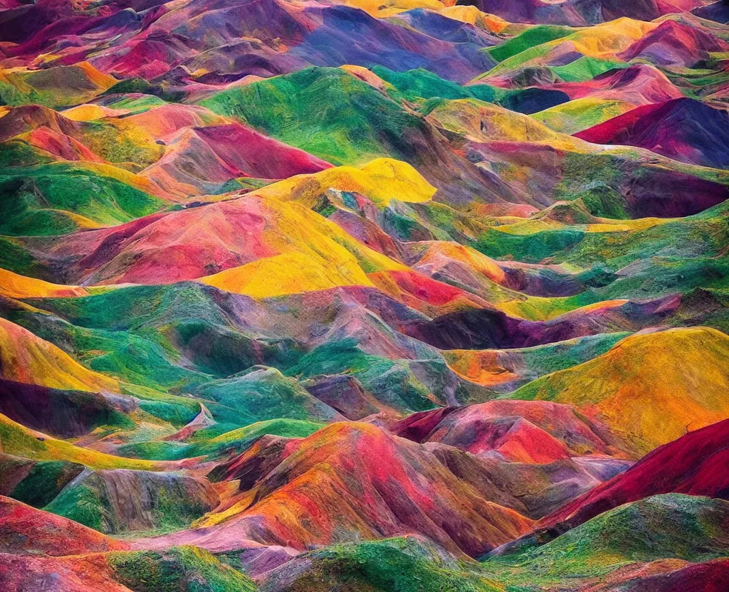 Prompt: a brigth colorful landscape by steve mccurry