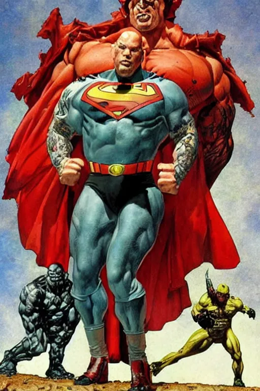 Image similar to full body and head portrait of martyn ford as superhero the thing, dynamic action, painted by norman rockwell and phil hale and greg staples and tom lovell and frank schoonover and jack kirby, single character