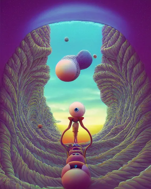 Image similar to kookimondi on the williwog, a surrealist painting by naoto hattori, sunset, by beeple, symmetry, by makoto shinkai and lois van baarle, trending on deviantart, pop surrealism, groovy, whimsical