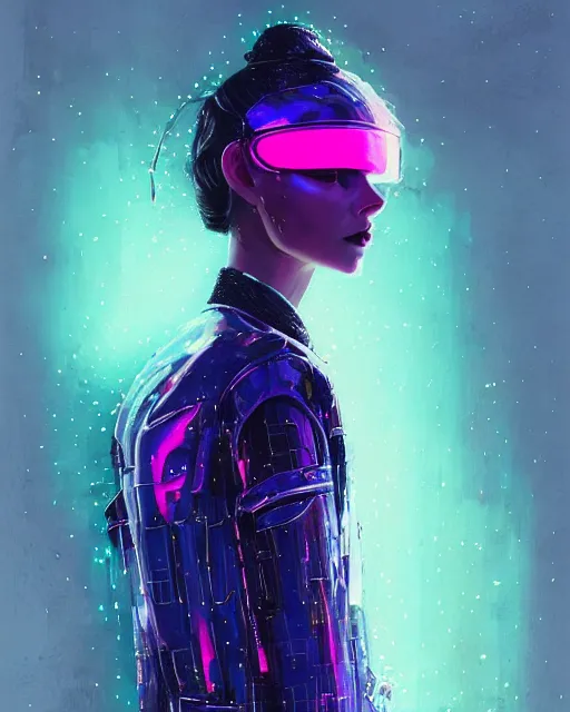 Prompt: detailed portrait of European Pretty Young Girl Sheen Holographic Jacket coat, Futuristic sci-fi fashion, royal attire cyberpunk, neotokyo, synthwave, aesthetics, futuristic, low-emission-neon, bladerunner movie scene by ismail inceoglu dragan bibin hans thoma greg rutkowski Alexandros Pyromallis Nekro Rene Margitte illustrated Perfect face, fine details, realistic shaded, fine-face, pretty face sharp chine