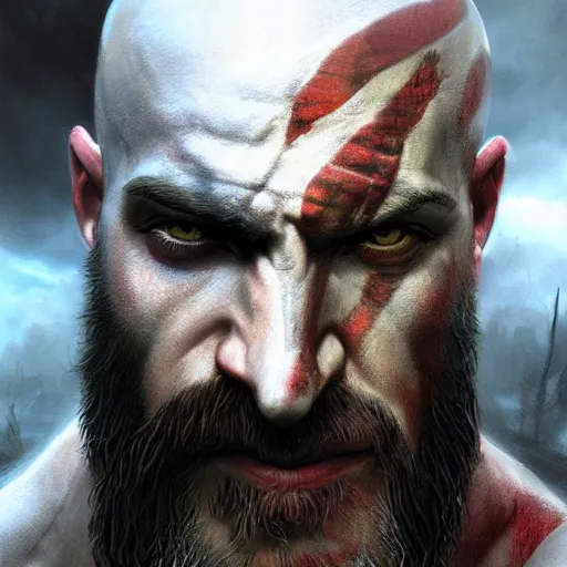 Image similar to portrait of kratos, intricate artwork, concept art, octane render, deviantart, cinematic, key art, hyperrealism, iridescent accents, portrait photograph, nikon 3 5 mm, photograph by greg rutkowski