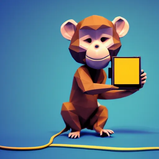 Prompt: an isometric cute 3 d low - poly render of a monkey playing with a sony walkman, soft lighting, unreal engine 5