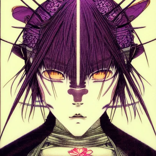 Image similar to prompt : portrait of muse soft light painted by takato yamamoto, purple rinnegan eyes, inspired by ninja anime, smooth face feature, intricate oil painting, high detail, sharp high detail, manga and anime