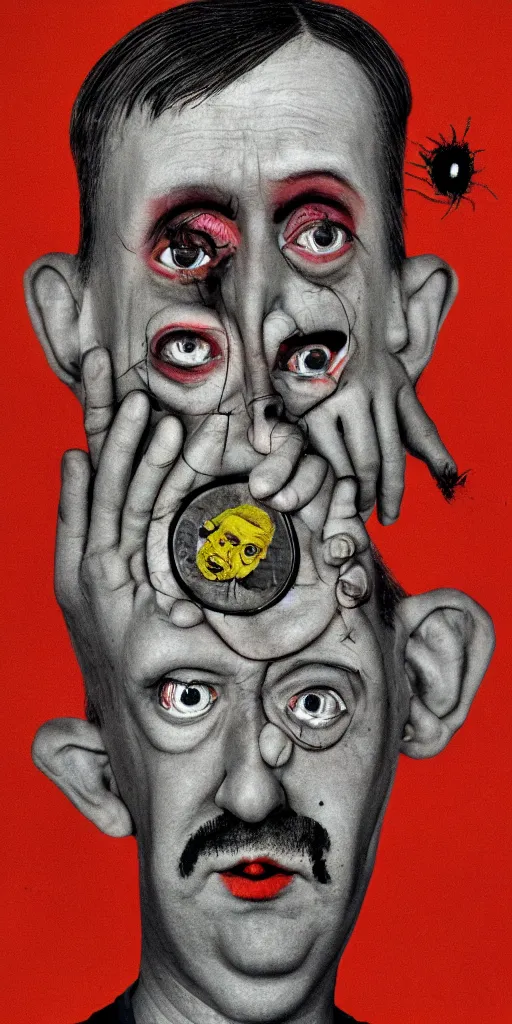 Prompt: award winning photo of todd solondz mixed with hitler, vivid colors, happy, symmetrical face, beautiful eyes, studio lighting, wide shot art by roger ballen & francis bacon