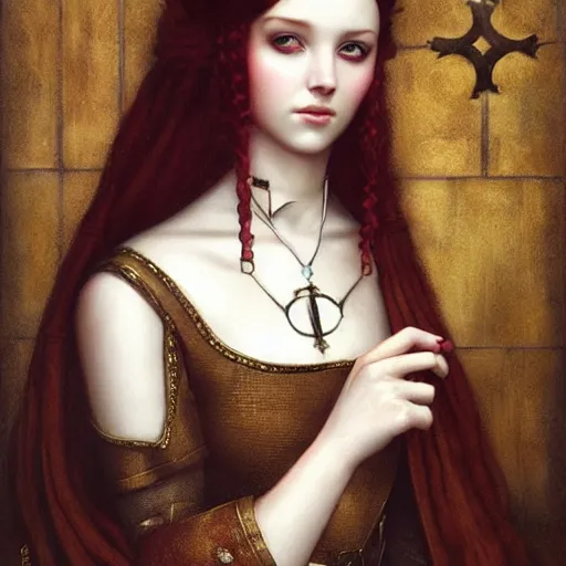 Image similar to beautiful young medieval queen by tom bagshaw