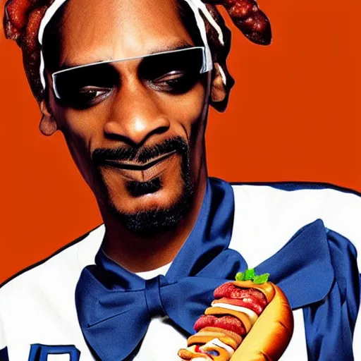 Image similar to a hotdog mixed with the face of snoop dogg