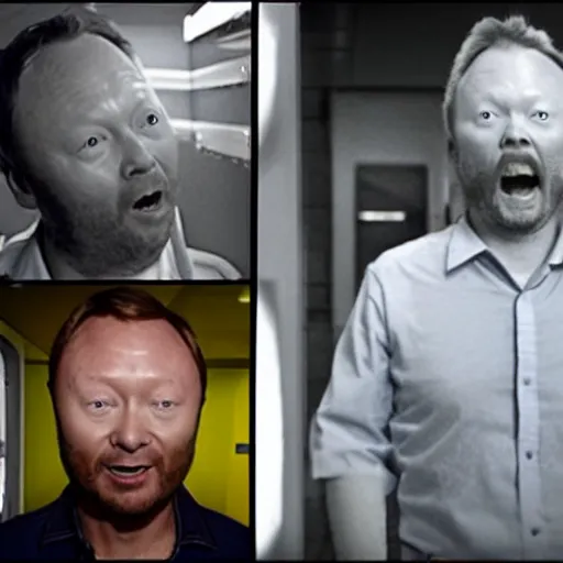 Prompt: limmy in scanners, head exploding, film stills,