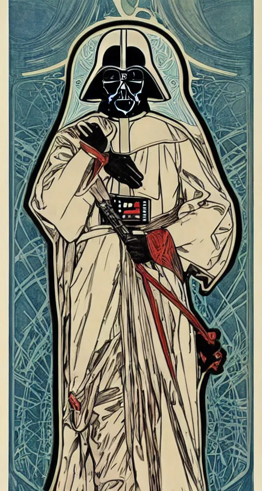 Image similar to Darth Vader , art nouveau by Alphonse Mucha