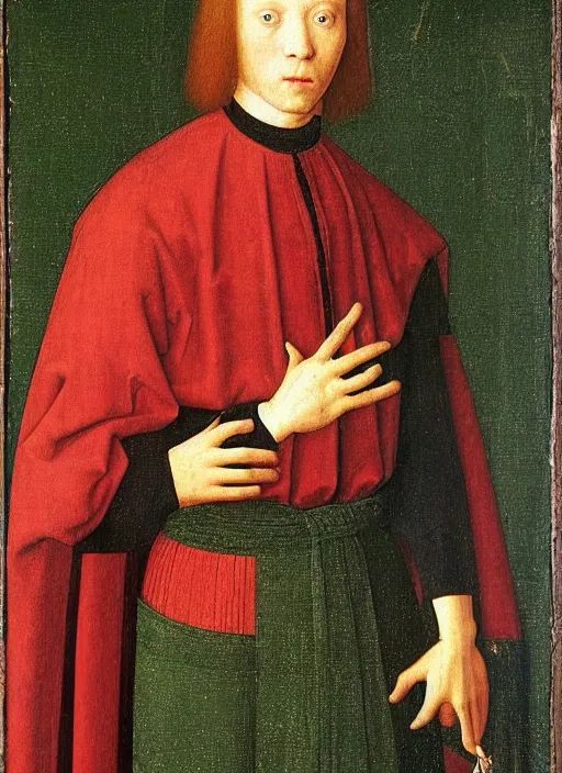 Image similar to portrait of a young man who is a king with a crown, medieval painting by Jan van Eyck, Florence