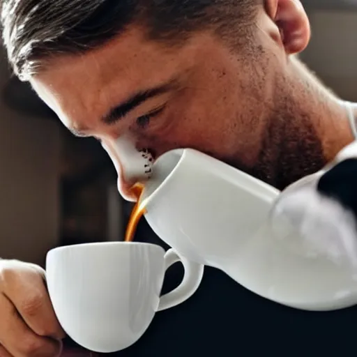 Image similar to a complex machine that pours coffee into your mouth when you wake up