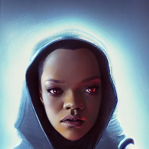 Image similar to star wars sith lord empire Rihanna profile picture by Greg Rutkowski, intricate details, futuristic, volumetric lights, streetwear, studio ghibli, Organic Painting , Matte Painting, geometric shapes, hard edges, trending on the artstation, fantasy LUT, realistic by Sachin Teng + Martin Grip + Moebius + Patrick Gleason, smooth, sharp focus, illustration, art by John Collier and Albert Aublet and Krenz Cushart and Artem Demura and Alphonse Mucha, techwear, Industrial Scifi, detailed illustration, character portrait,