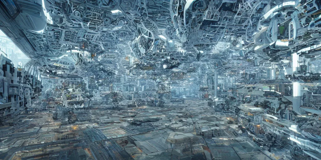 Image similar to organic generative design megastructures housing millions of robots in the style of ready player one